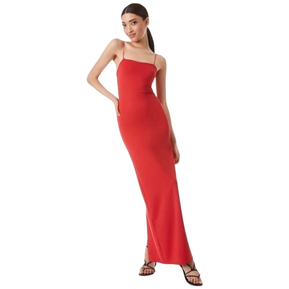 Alice+Olivia Fitted Maxi Dress Cherry Red Wedding Guest Sexy Prom Cutout Back